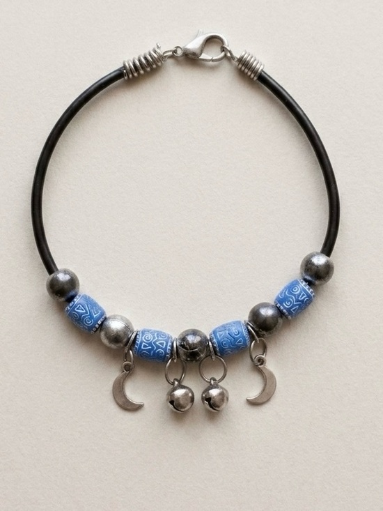Jewelry - Vintage Blue Beaded Moon Charm Bracelet Tribal Beads - Women’s Jewelry